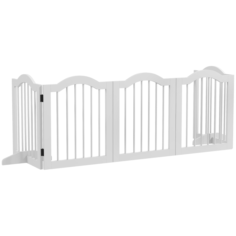 PawHut Barrera para Perros 5 Paneles Plegable y Flexible de Madera Maciza/MDF, 254,5x29,5x61 cm, Blanco