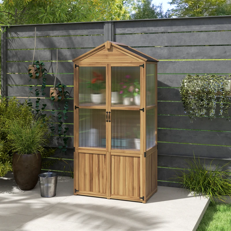 Outsunny Holzgartenhaus Gartenschrank mit Acrylglasplatten herausnehmbare Regale x 55 x 178 cm Natur