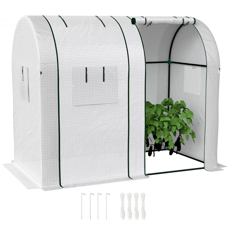 Outsunny Garten-Gewächshaus 1,8 m² Tomatengewächshaus 2 Rolltüren mit Reißverschluss 4 rollbare Fenster Stahl PE 135 g/m² Weiß