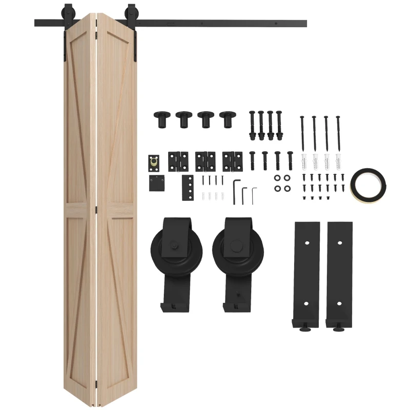 HOMCOM Kit di Binari per Porte da Fienile Scorrevoli Pieghevoli in Acciaio per 2 Porte 152,5 cm