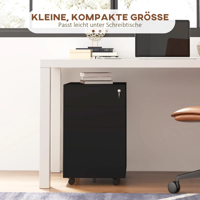 Vinsetto Archivador con Ruedas de 3 Cajones con llave con ruedas 37x43,5x60 cm Negro