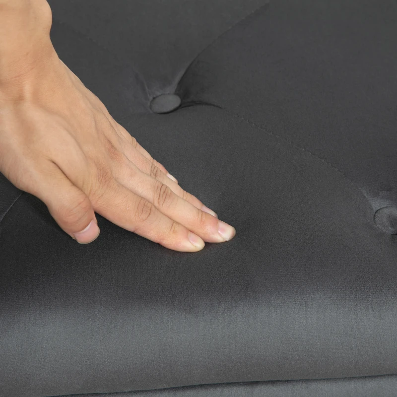 HOMCOM Panchina Contenitore 2 in 1 con Coperchio in Velluto a Molla Trapuntato e Piedi in Legno, Grigio Scuro