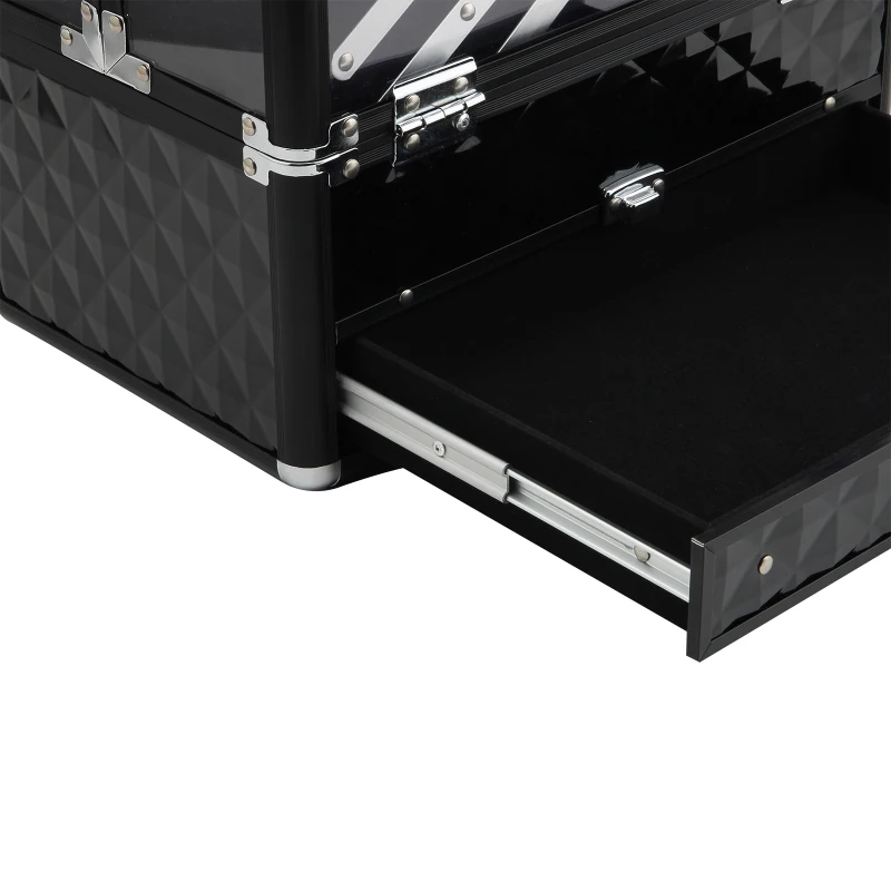 HOMCOM Make-up-Koffer - Kosmetikkoffer - Aufbewahrung von Schönheitsprodukten - Maße 30L x 18B x 22H cm - Aluminium Acryl Griffschloss Schwarz