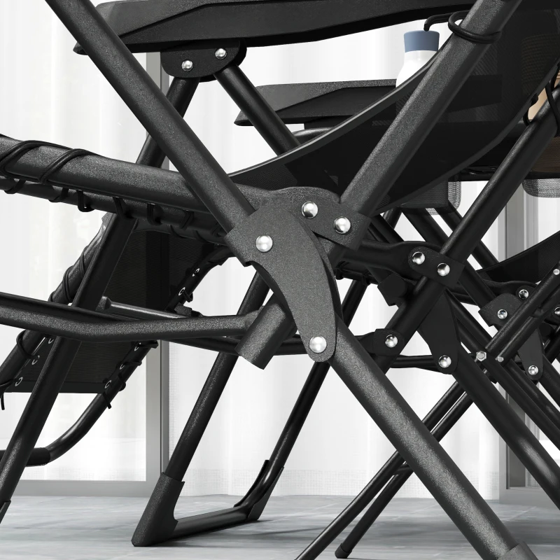 Outsunny Set de Tumbonas para Jardín 3 Piezas Tumbona con Mesa Auxiliar 2 Sillas Cojín, Tumbona para Exterior 90x56x110 cm Negro