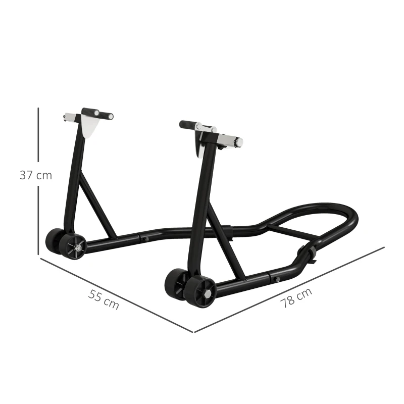 HOMCOM Soporte de Caballete Trasero para Motocicleta Elevador de Rueda con Ruedas y Brazo Oscilante en U Negro