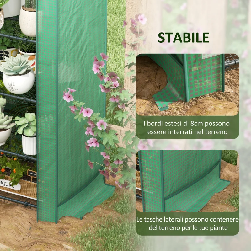 Outsunny Serra per Piante a 4 Ripiani con Porta Avvolgibile, in Metallo e PE, 69x49x158 cm, Verde Scuro