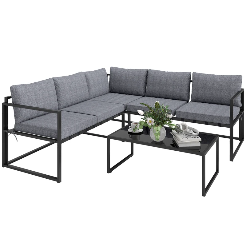 Outsunny Three-Piece L Shaped Garden Furniture Set with Cushions - Grey