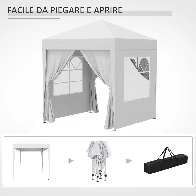 Outsunny Gazebo Pieghevole Pop Up 2x2 m con 4 Pareti Rimovibili in Poliestere e Acciaio, Bianco