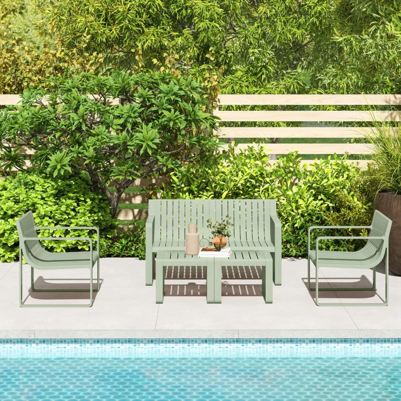 Outsunny Set de Grădină din 5 Piese cu Canapea, 2 Fotolii și 2 Măsuțe, 122x60.5x70 cm, Verde(m-9)