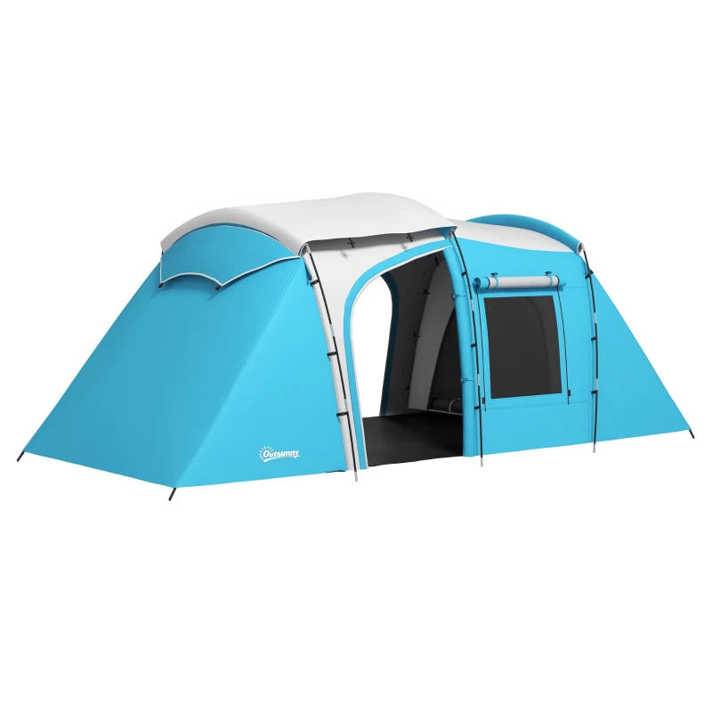 Outsunny Tenda da Campeggio Familiare 3 4 Persone 2 Stanze 4 Porte e 4 Finestre, Sacco Trasporto, 460 L x 220 L x 175 H cm
