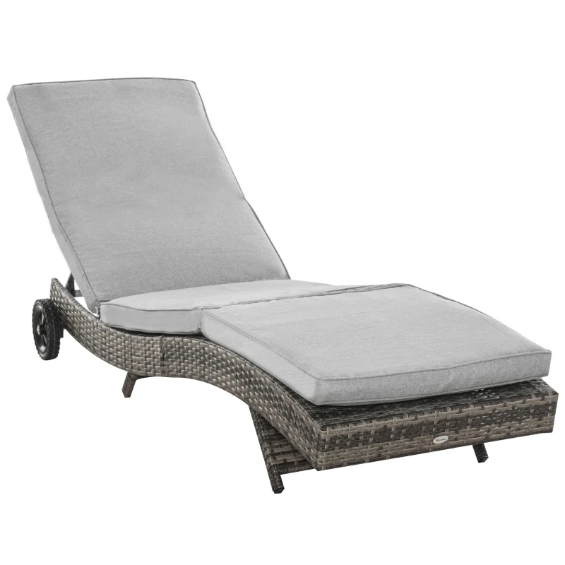 Outsunny Lettino da Giardino in Polyrattan con Cuscino Schienale Regolabile in 5 Posizioni Lettino da Giardino in Rattan Mobili da Giardino Forma a S in Metallo Grigio 207 x 70 x 70 cm