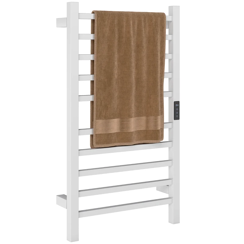 HOMCOM Sèche-Serviettes Électrique Smart à 10 Barres avec Minuterie et Écran LCD, en Acier Inoxydable, 45x11x80 cm, Blanc