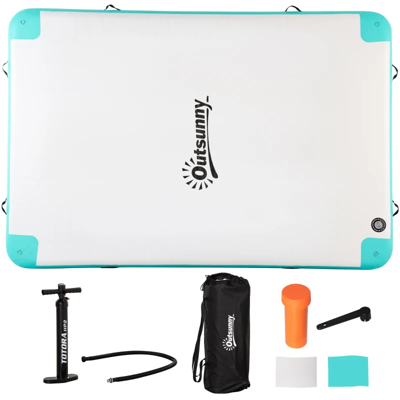 Outsunny Plataforma de Baño Inflable hasta 500 kg de Capacidad de Carga Isla Flotante para Piscina Lago Colchoneta de Plástico 304 x 204 x 15 cm