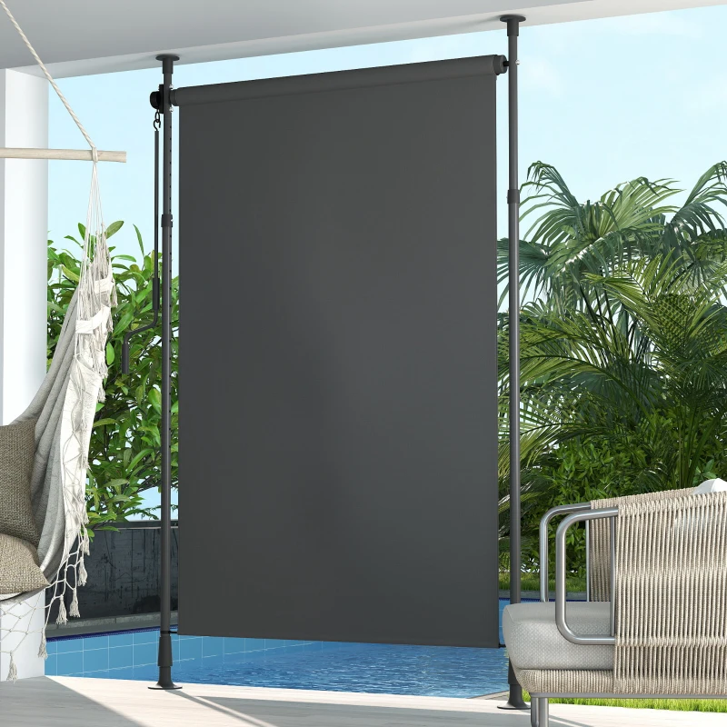 Outsunny Manueller ausziehbarer Standstore einstellbare Länge Kurbel Installation ohne Bohren Metall Alu. Polyester Dunkelgrau