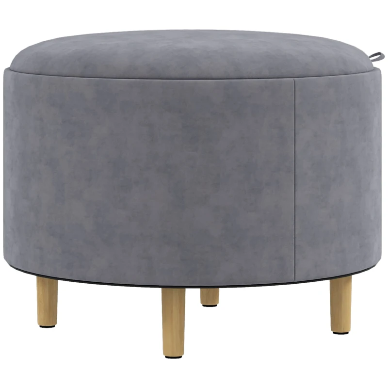HOMCOM Pouf de Rangement Velouté jusqu'à 120 kg avec Plateau Réversible, en MDF et Chêne, 56x56x42 cm, Gris