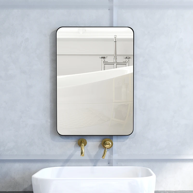 HOMCOM Specchio da parete specchio da bagno rettangolare con cornice in lega di alluminio nero per camera, soggiorno 50 x 70 cm