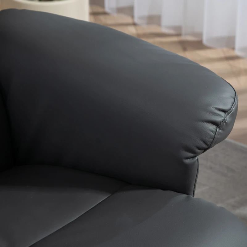 HOMCOM Poltrona relax con pouf, Schienale inclinabile fino a 145°, Girevole a 360°, Similpelle, Grigio scuro