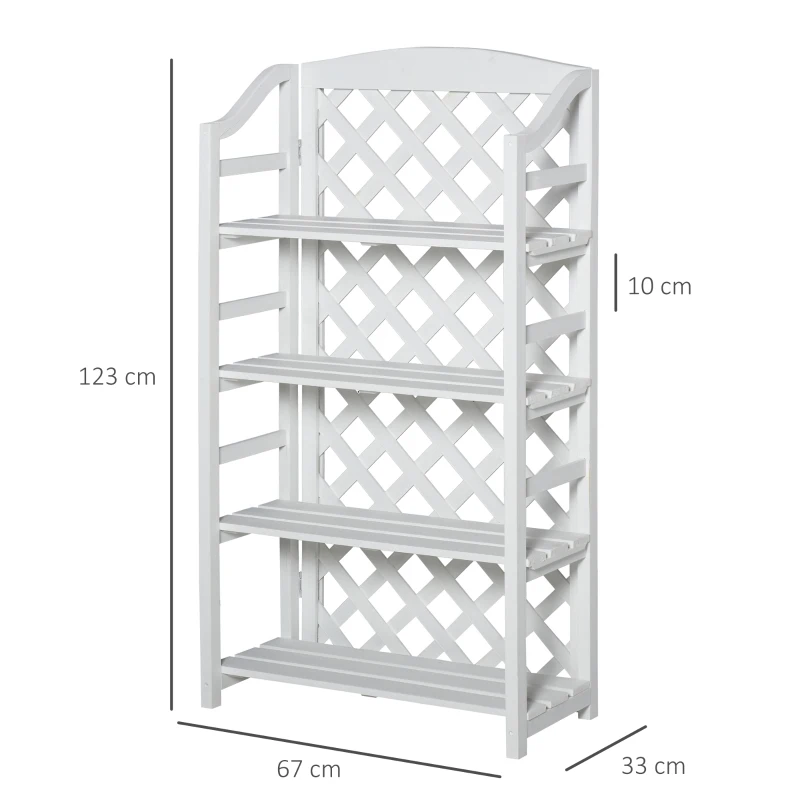 Outsunny Estantería de Flores Plegable Soportes de Macetas Porta Plantas - 4 niveles de Lamas ajustables - panel trasero enrejado