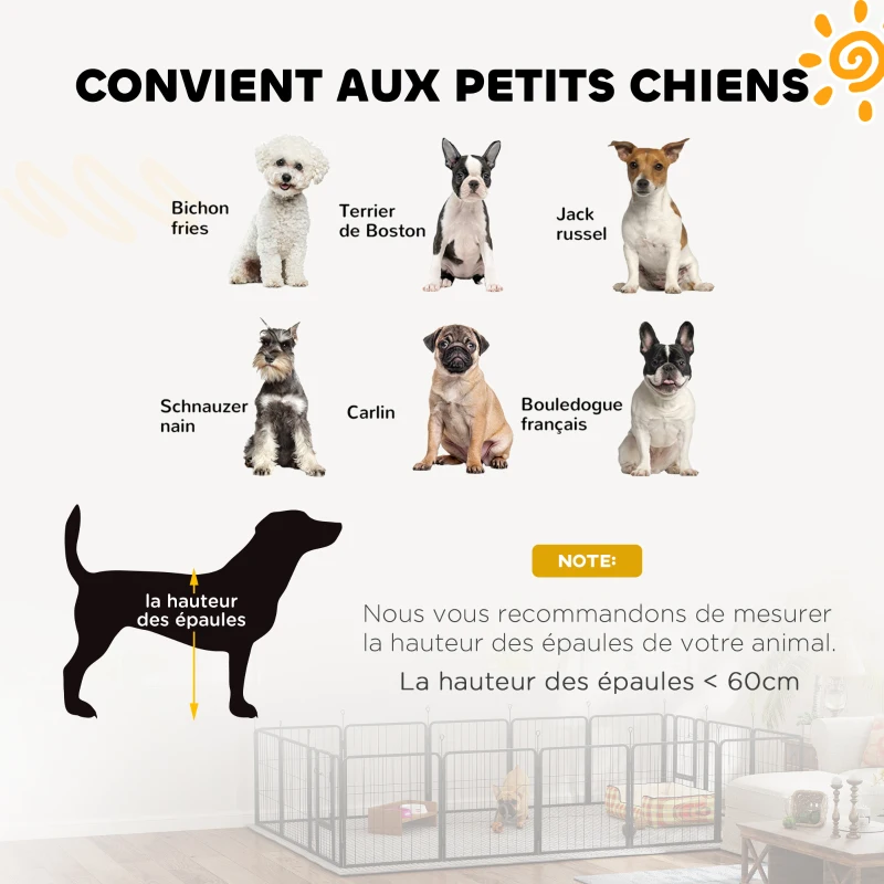 PawHut Parque para perros, parque para animales, 16 paneles, valla portátil plegable, seguro, Negro