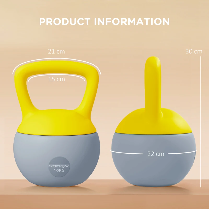 SPORTNOW Kettlebell 10kg Hantel mit rutschfester Griff für Fitness- und Krafttraining, Grau und Gelb
