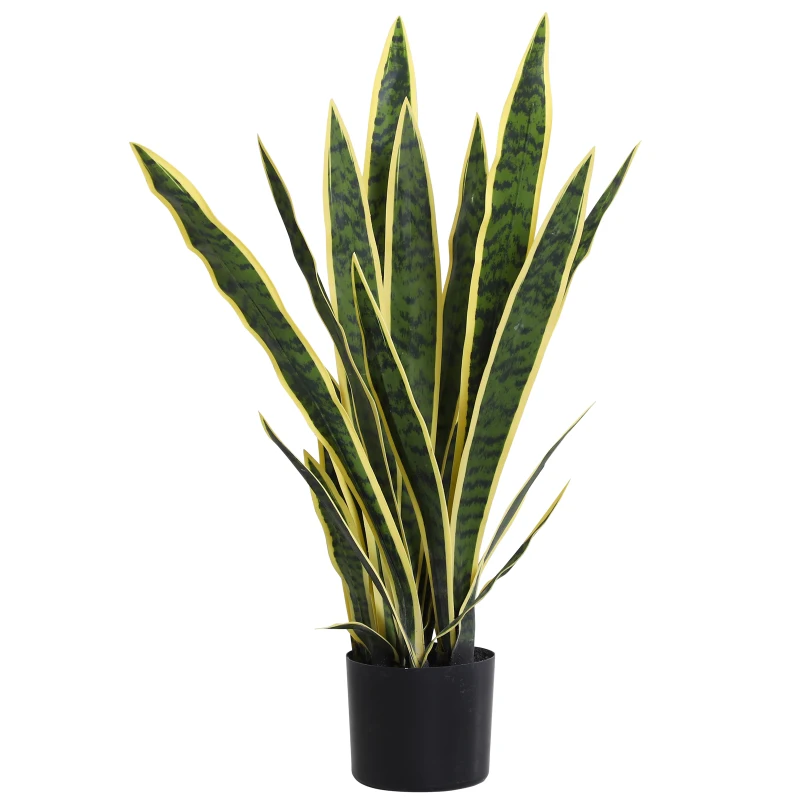 Outsunny Sanseveria Artificiale Pianta Finta Realistica con Vaso 15x80 cm Verde y Amarillo