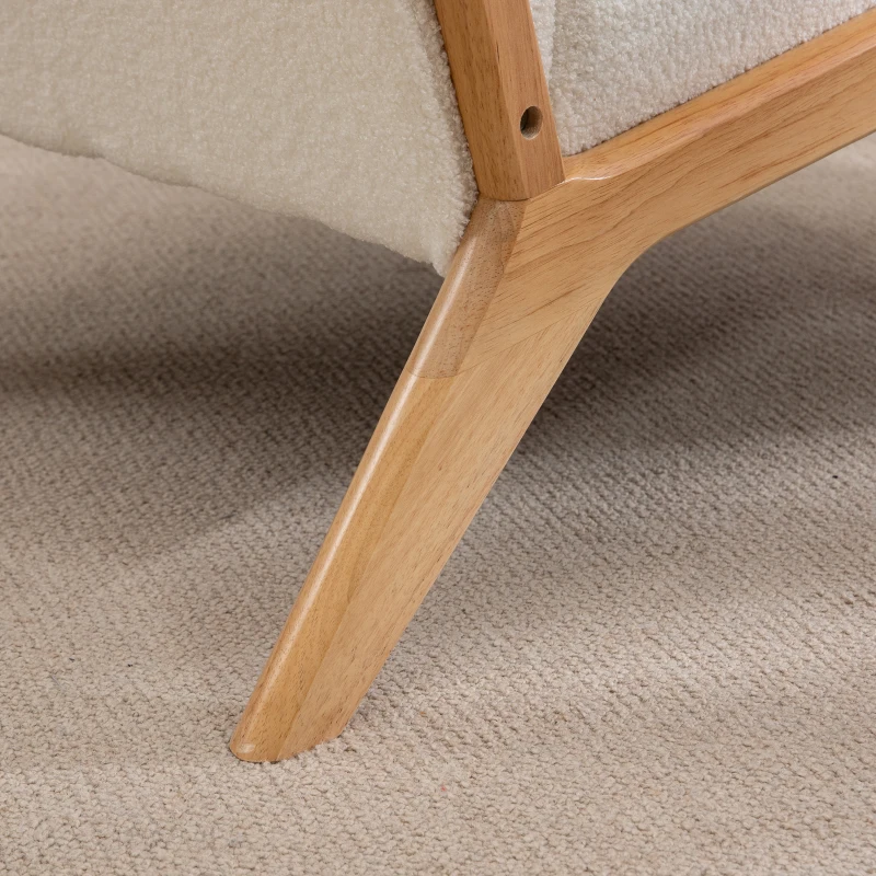 HOMCOM Sillón lounge - 3 cojines incluidos - asiento profundo - apoyabrazos - estructura madera caucho - terciopelo Crema