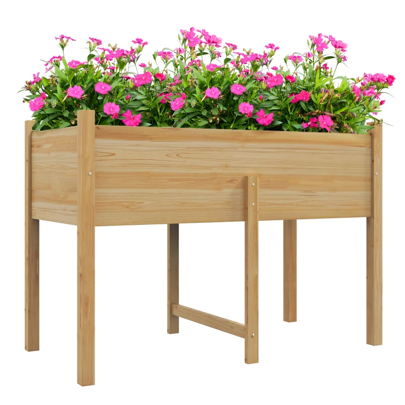 Outsunny Hochbeet mit 2 Entwässerungslöchern und Vliesstofftasche, aus Fichtenholz, 115x55x80 cm