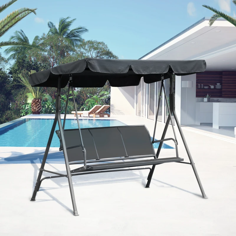 Outsunny Dondolo da Giardino a 3 Posti Grand Confort Tetto Impermeabilizzato Inclinazione Regolabile Seduta e Schienale Ergonomici Acciaio Tessilene Grigio