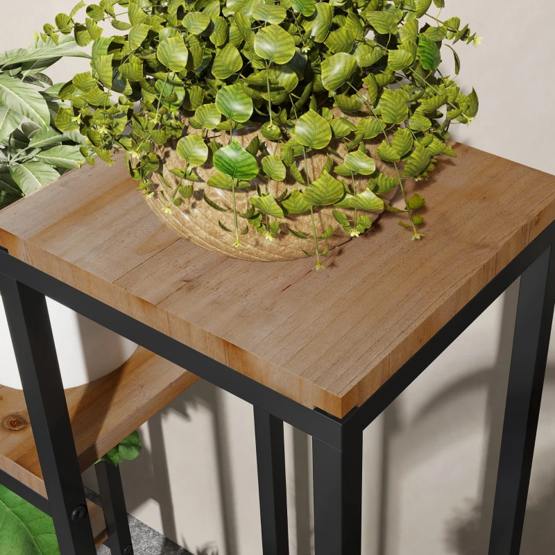 Outsunny Estantería de plantas estantería de flores de metal y madera 4 niveles de diferentes alturas estilo industrial 80x20x74 cm