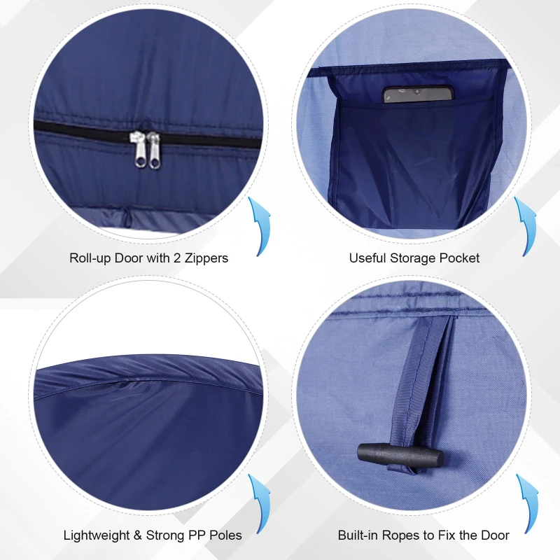 Outsunny Cort de Duș Pop Up Impermeabil cu Intrare cu Fermoar, 100x100x185 cm, Albastru