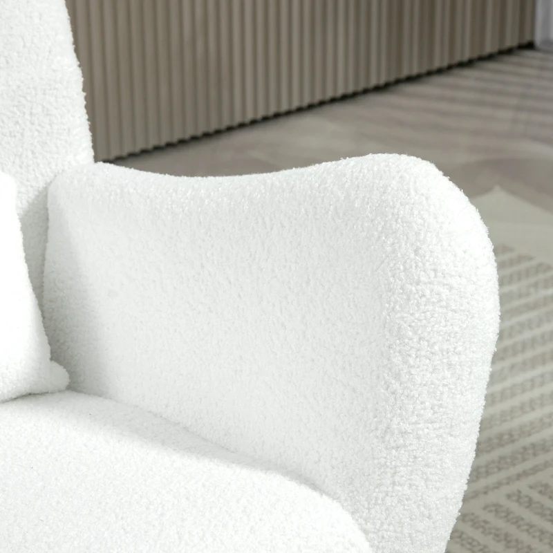 HOMCOM Sillón Mecedora revestimiento de peluche cojín lumbar antideslizante hasta 120 kg Blanco