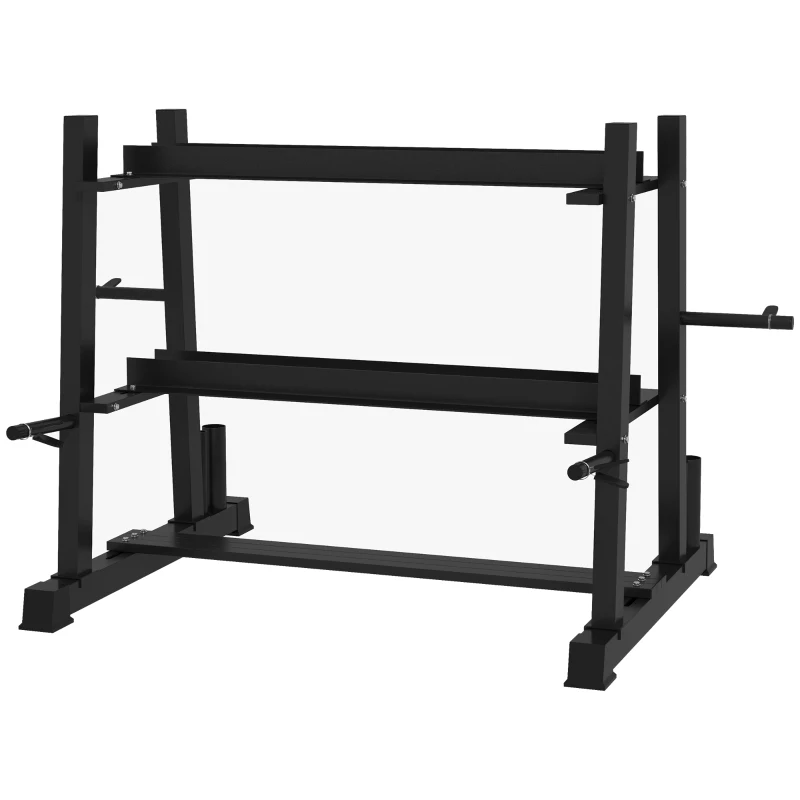 SPORTNOW Soporte de pesas multifunción rack de almacenamiento para pesas, kettlebells, discos de peso y barras de pesas