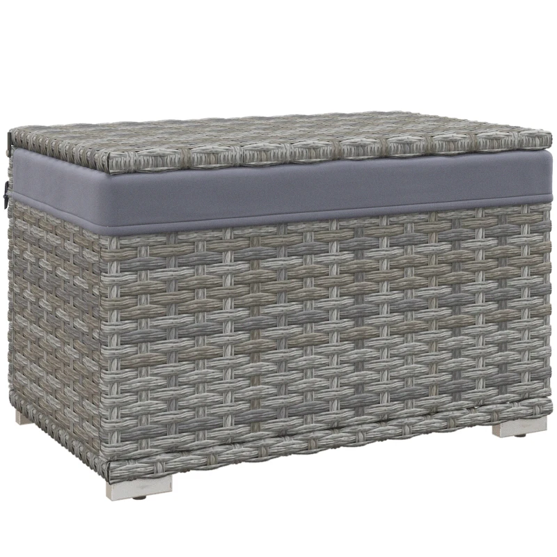 Outsunny Baúl de Jardín en Ratán PE con Revestimiento Interno en Tejido Impermeable 76x45x48 cm Gris