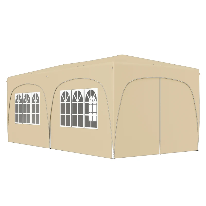 Outsunny Gazebo Pieghevole 3 x 6m Pop Up, UPF50+ Altezza Regolabile, con Borsa per il Trasporto e Sacchi di Sabbia, Color Sabbia