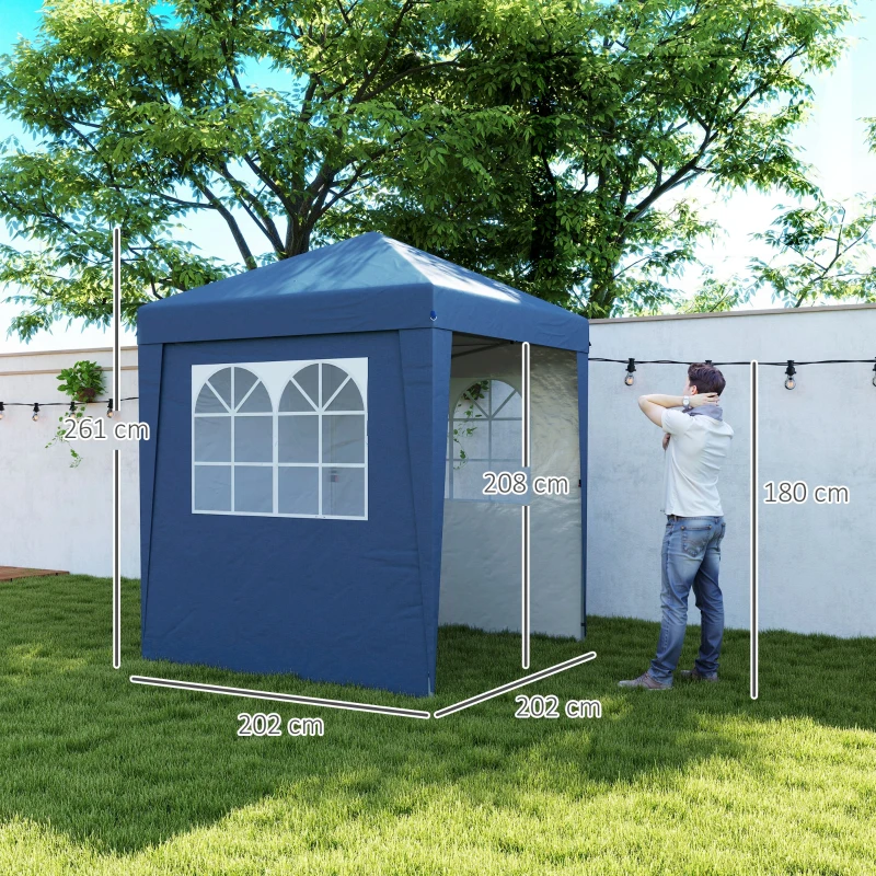Outsunny Carpa de jardín plegable emergente con altura ajustable y protección UV 30+ 3 paredes laterales Azul oscuro