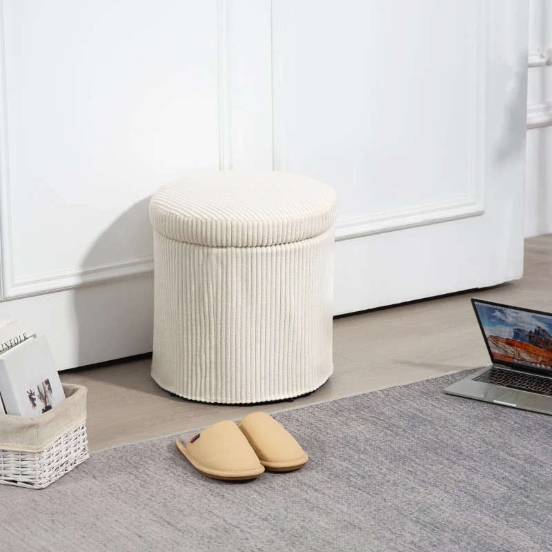 HOMCOM Pouf Aufbewahrung 32 l Wohnzimmerhocker aus Cordflor mit Deckel max. 120 kg Tragkraft, für Flur, Schlafzimmer, Wohnzimmer, Beige