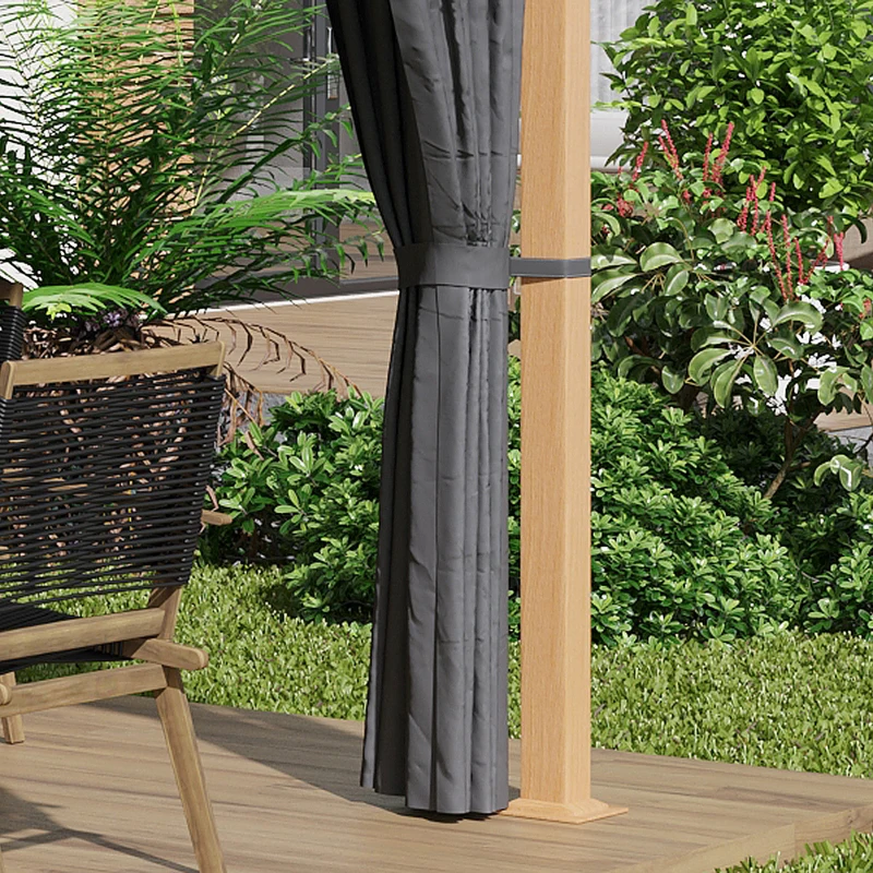 Outsunny Pergola Rettangolare da Giardino con Tende e Tetto in Poliestere, 4 x 3 m, Struttura in Alluminio, Grigio Scuro
