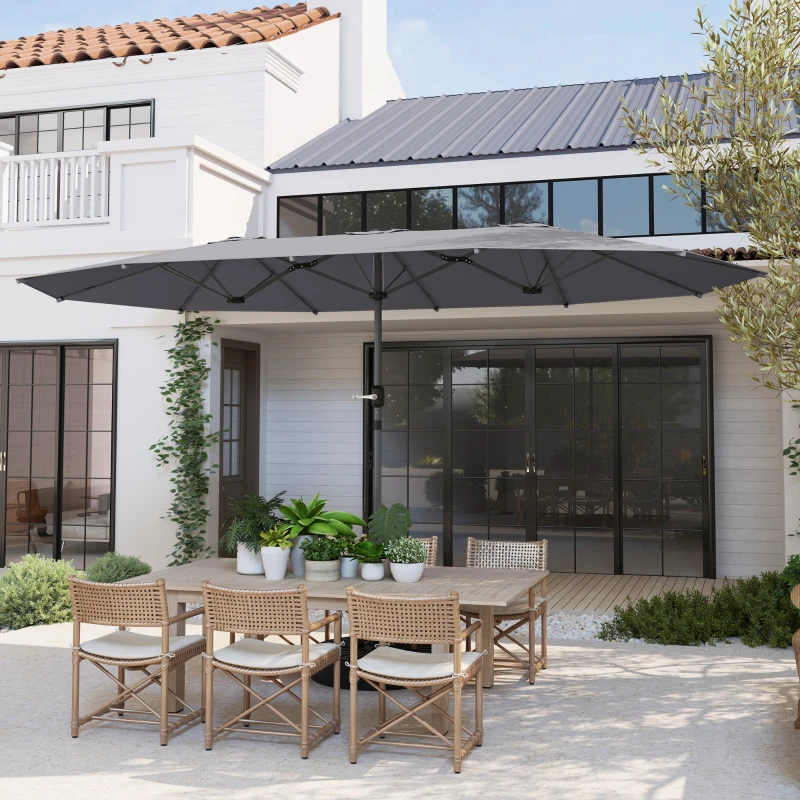 Outsunny Parasol Double Face 436 x 260 cm, Protection UV en Acier avec Manivelle, Gris foncé