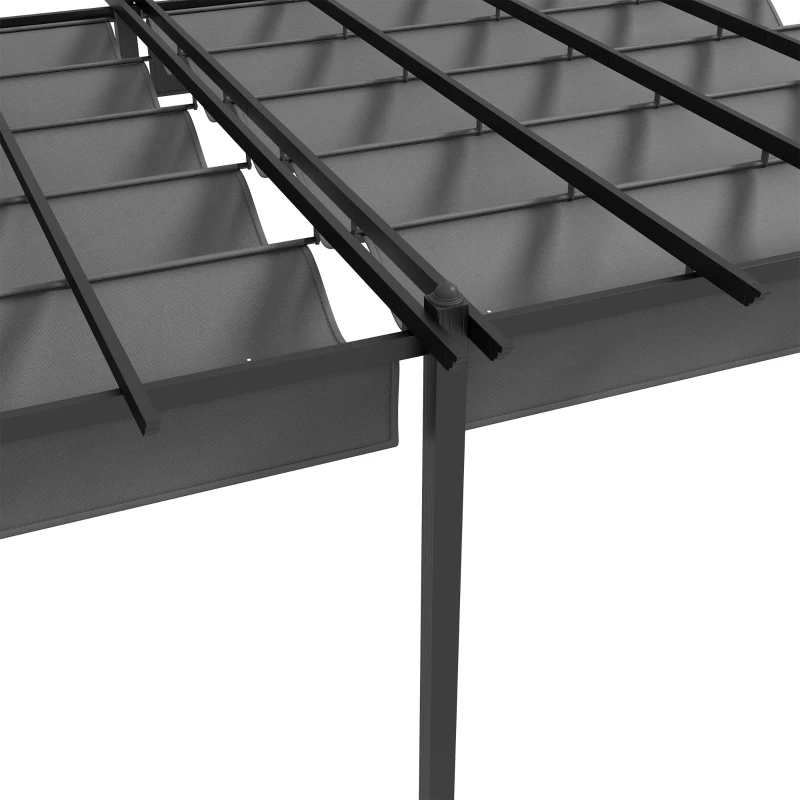 Outsunny Pergola Retrattile 3,5 x 6 m per Terrazza o Giardino, Struttura in Alluminio e Poliestere, Grigio scuro