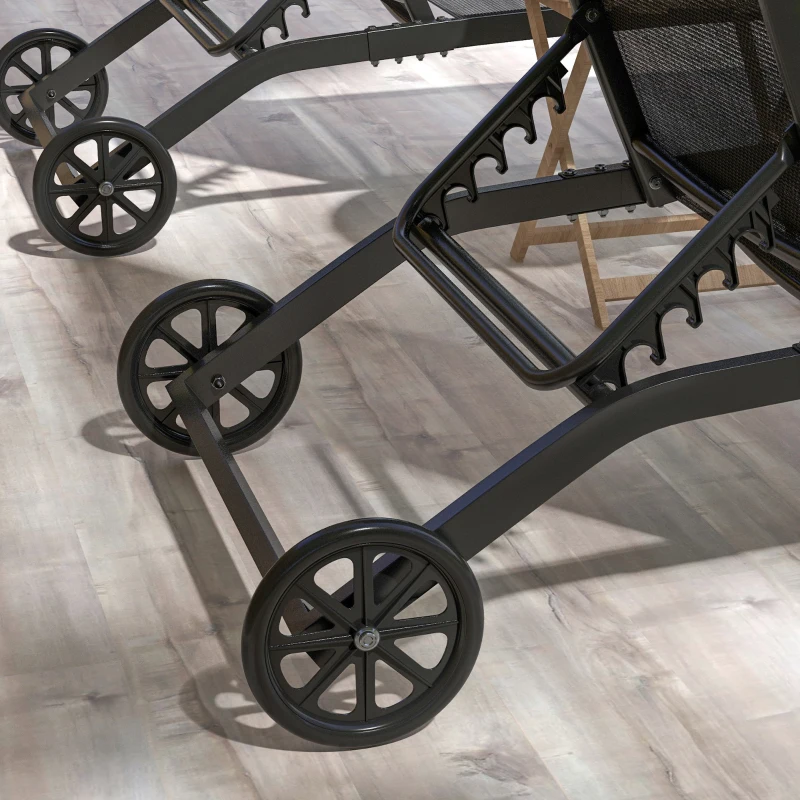Outsunny Lote de 2 tumbonas de aluminio y textileno con ruedas, respaldo reclinable carga máx. 150 kg Negro