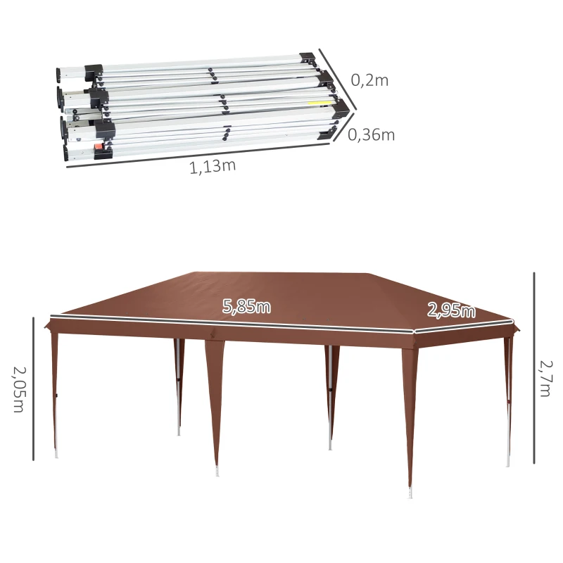 Outsunny Pérgola 6x3 m pérgola de jardín pop-up plegable con bolsa incluida acero con recubrimiento epoxi oxford alta densidad Marrón
