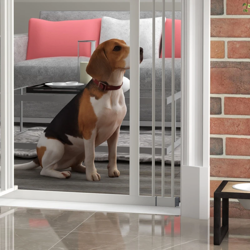 PawHut Puerta para Perros Extensible con 4 Tornillos Ajustables, en Metal y Plástico, 74-100x94 cm, Blanco