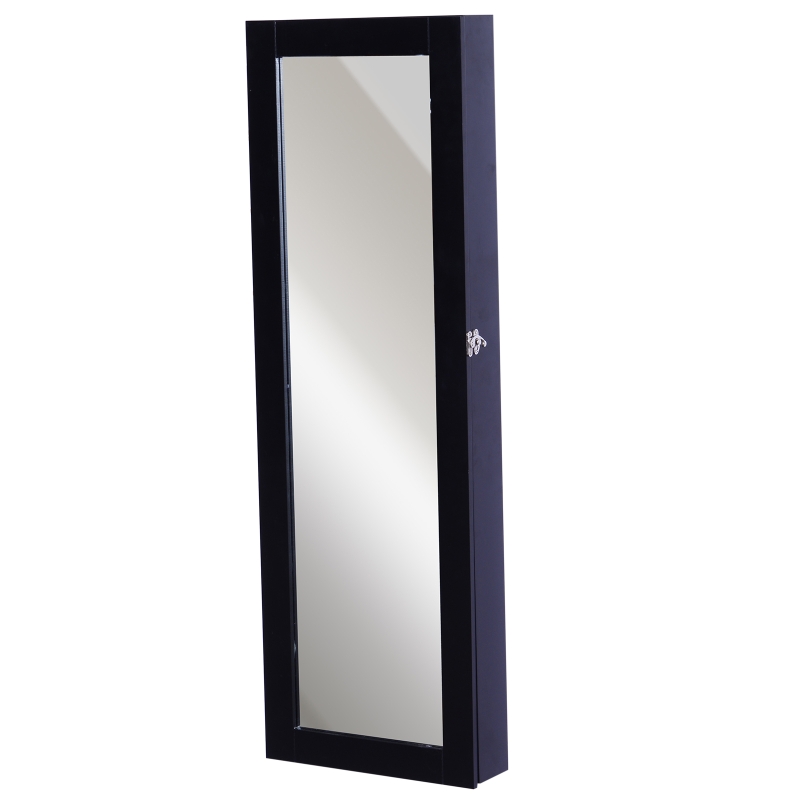 HOMCOM Armadio Portagioie Mutifunzionale con Design Contemporaneo da Parete con Specchio 37L x 10l x 112H cm Nero