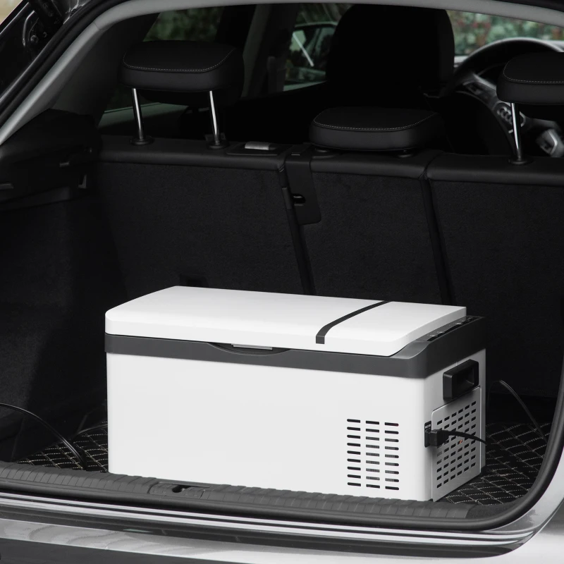 Outsunny Frigo Portátil Eléctrico 20L de 12 Voltios con Manija y Pantalla LCD, 61x32x28,5cm, Blanco