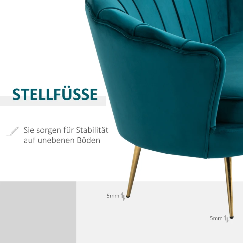 HOMCOM 2-Sitzer-Sofa, Couch, Polstersofa, Samtoptik, Doppelsofa, bis 150 kg belastbar, 130 x 77 x 77 cm, Dunkelgrün(m-7)