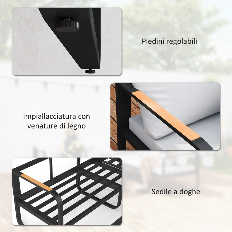 Outsunny Set da Esterno 3 Pezzi con Divano 3 Posti Convertibile, Divano 2 Posti e Tavolino da Esterno, Grigio e Nero