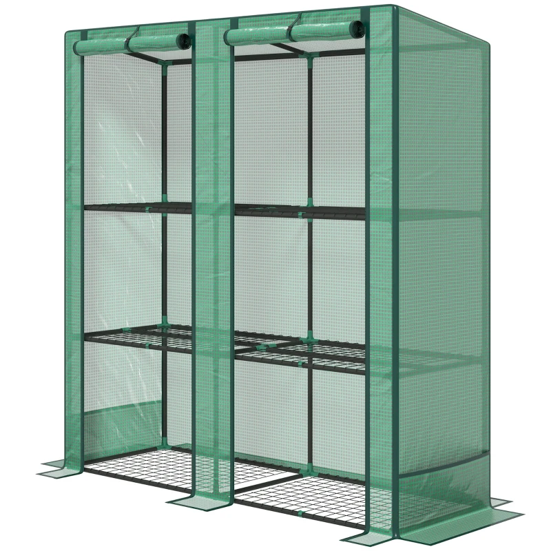 Outsunny Serra da Giardino con Ripiani Metallici a 3 Livelli, Serra da Balcone, Copertura PE, Tetto Inclinato, 144 x 48 x 152 cm, Verde
