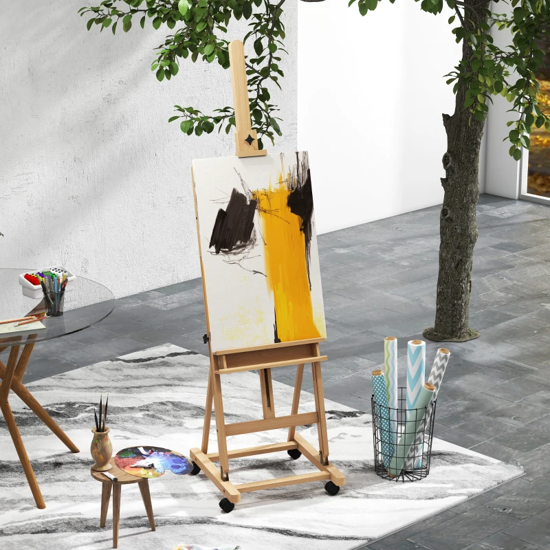 Vinsetto Caballete de Artista con Ruedas Plegable en Madera de Haya para Lienzos de hasta 118 cm Madera Natural