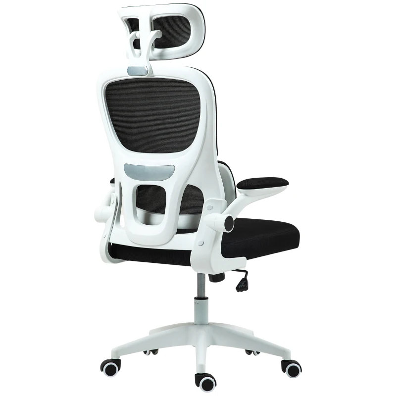 HOMCOM Chaise de Bureau Pivotante avec Appuie-Tête et Hauteur Réglables, Accoudoirs Rabattables et Inclinaison, Noir