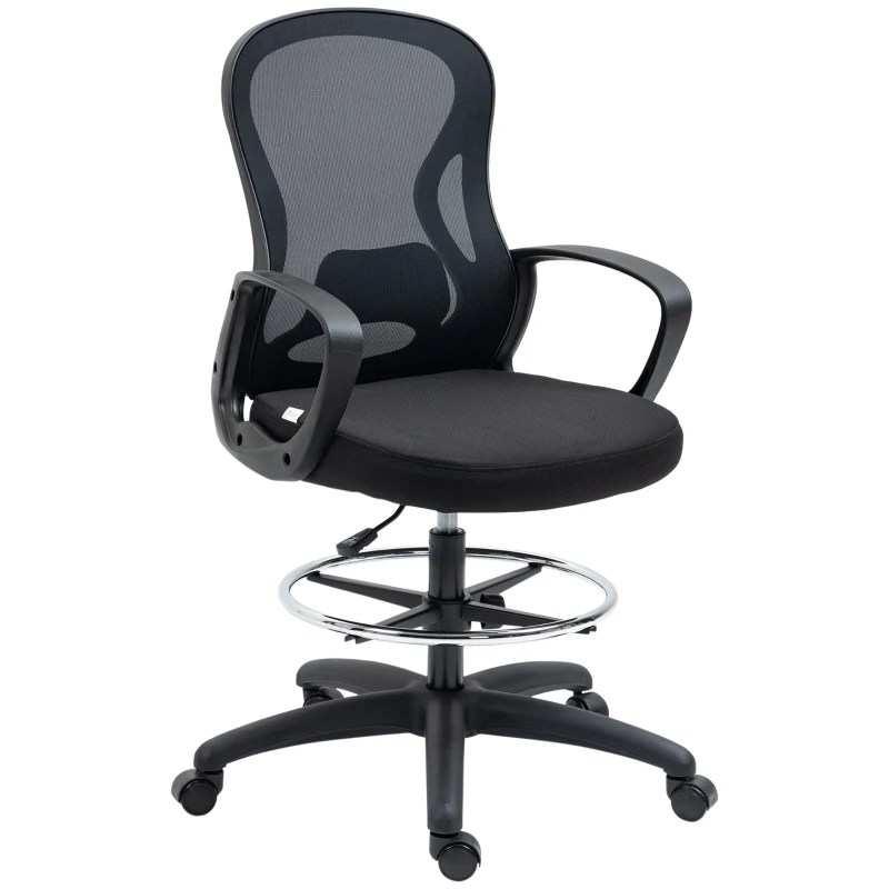 Vinsetto Silla de Oficina con Asiento Alto y Reposapiés Ajustable en Malla Altura Regulable Giratoria Negro